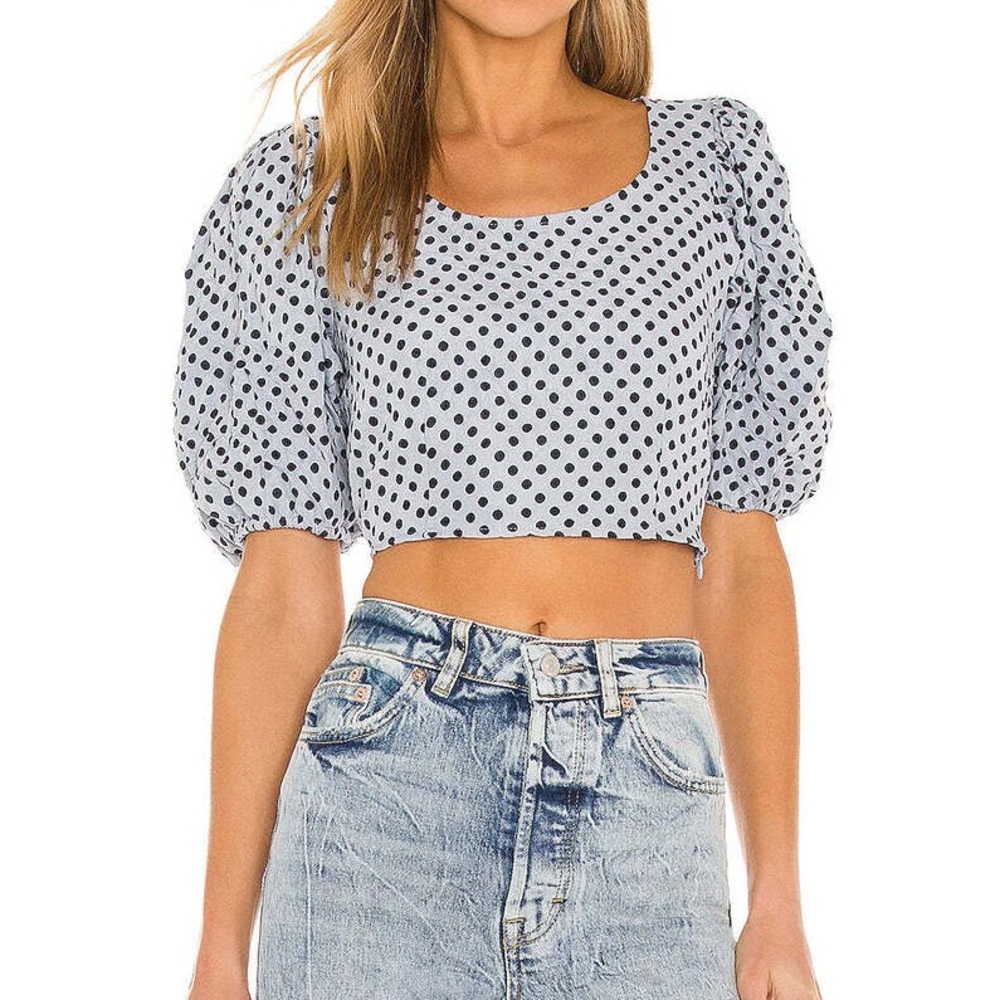 Polka Dot Puff-Sleeve Crop Top - Free People
